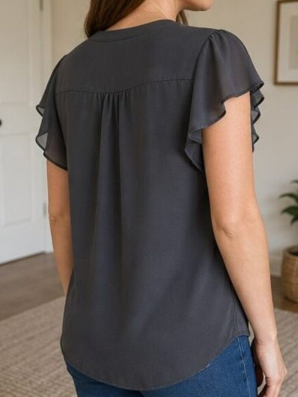 Charcoal Ruffle Blouse - Picture 3 of 6